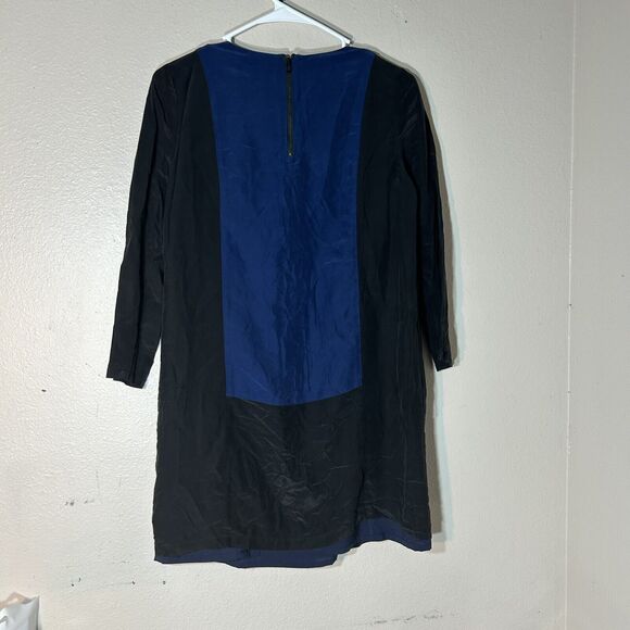 Madewell Women's Long Sleeve Color Block Shift Silk Mini Dress Size XS - Picture 3 of 6